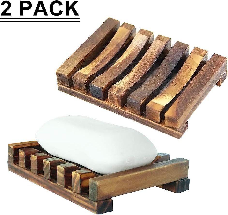 SAYGOGO Bathroom Wooden Soap Case Holder, Rectangular Hand Craft, Natural Wooden Holder for Sponges