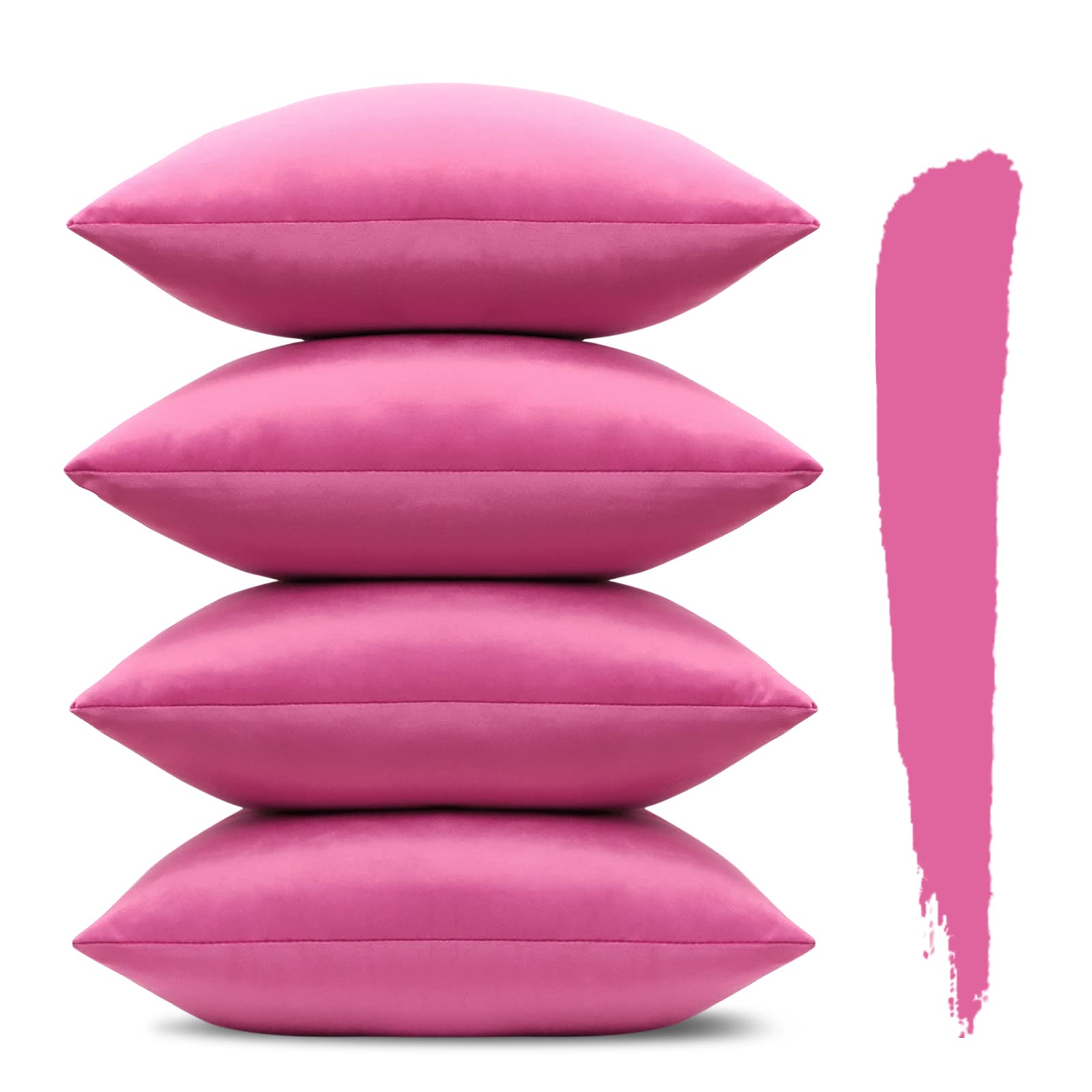 Sungeek Set of 4 Decorative Cushion Covers Solid Soft Velvet Pillow Covers with Invisible Zipper Square Throw Pillow Cases for Sofa Car Patio Bedroom Living Room 45x45cm Hot Pink — image 1