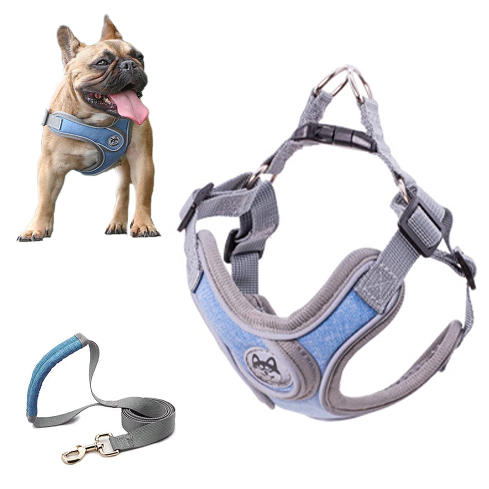 SKXEO Dog Harness Small Dog No Pull Harness and Lead Set Adjustable Breathable Reflective Lightweight Pet Vest Harness Escape Proof Dog Harness Easy Control for Outdoor Walking Training