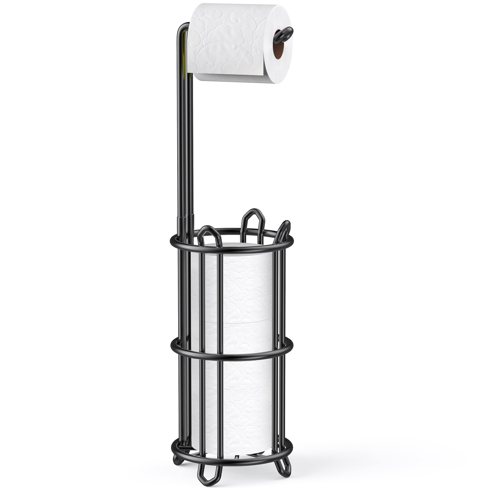 Photo 1 of Meangood Freestanding Toilet Paper Holder Stand and Tissue Paper Roll Dispenser, Bathromm Storage Organization-Holds 4 Rolls -Metal Wire Black