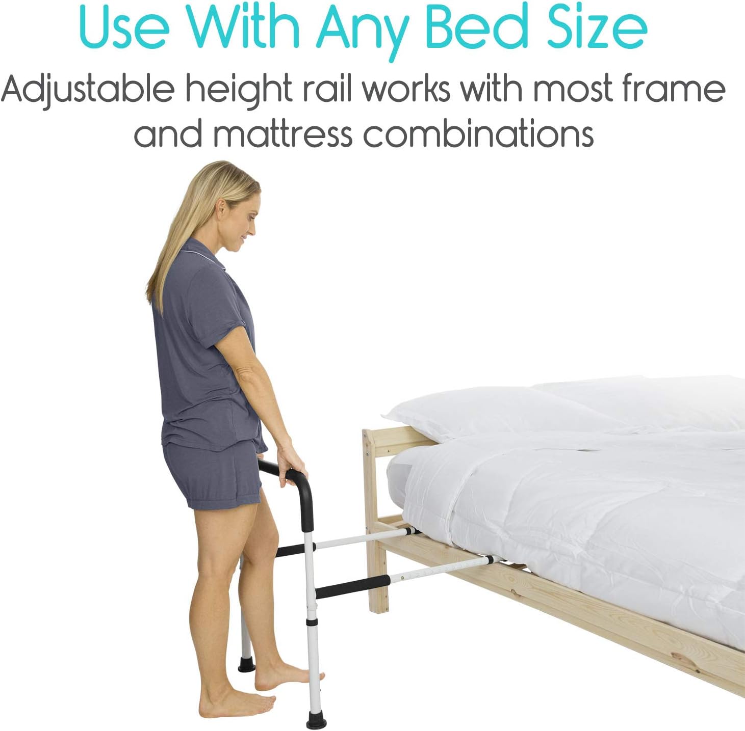 Vive Bed Assist Rail - Adult Bedside Standing Bar for Seniors, Elderly, Handicap, Kid - Fit King, Queen, Full, Twin - Adjustable Fall Prevention Safety Handle Guard - Long Hand Bedrail Grab Bar Cane: Health & Personal Care