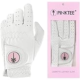 CROWNBLANKS PINKTEE Women's Golf Glove Left Hand Ladies Pink Cabretta Leather Golf Gloves with Removable Magnetic Ball Marker Full Finger