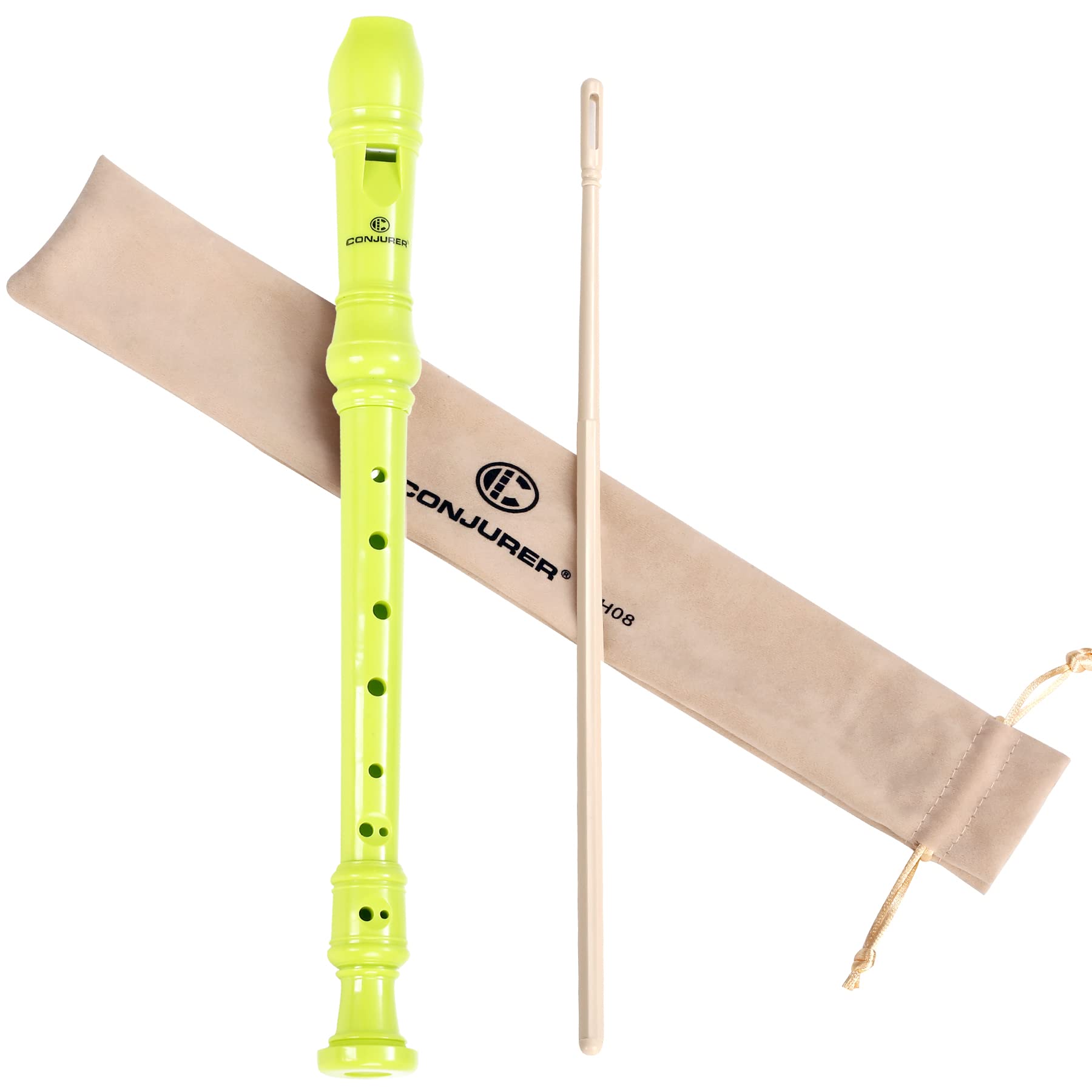CONJURER Soprano Recorder Instrument for Kids&Student - German Fingering 8 Hole Flute ABS Descant Recorders for Beginners with Cleaning Rod and Bag, Green