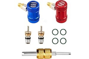 R1234yf Quick Couplers Adapter, High/Low Side R1234yf Manual Couplers Connector Adapters with 1/4" Male Port, Valve Core Remo