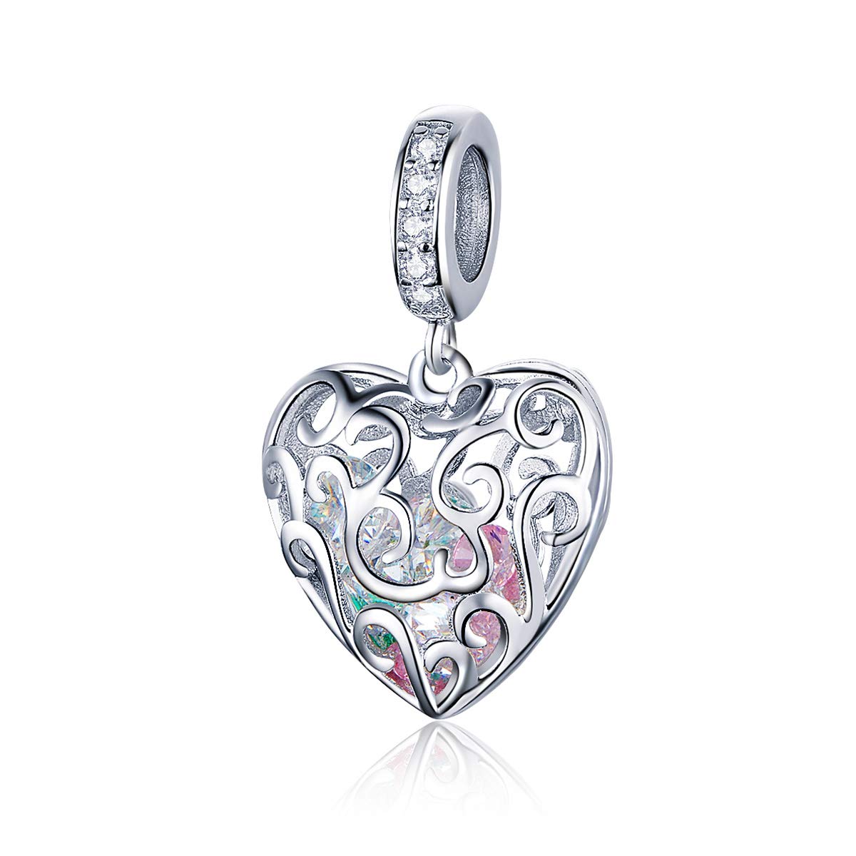 Heart Pendant 925 Sterling Silver Romance Love Heart Charms Fit Bracelets & Bangles Wedding Gift Jewelry