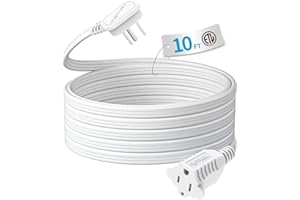 TiFFCOFiO Flat Plug Indoor Extension Cord, 10 FT 3 Prong Extension Cord, 1 Grounded Outlet for Home, Office and Travel, 16AWG