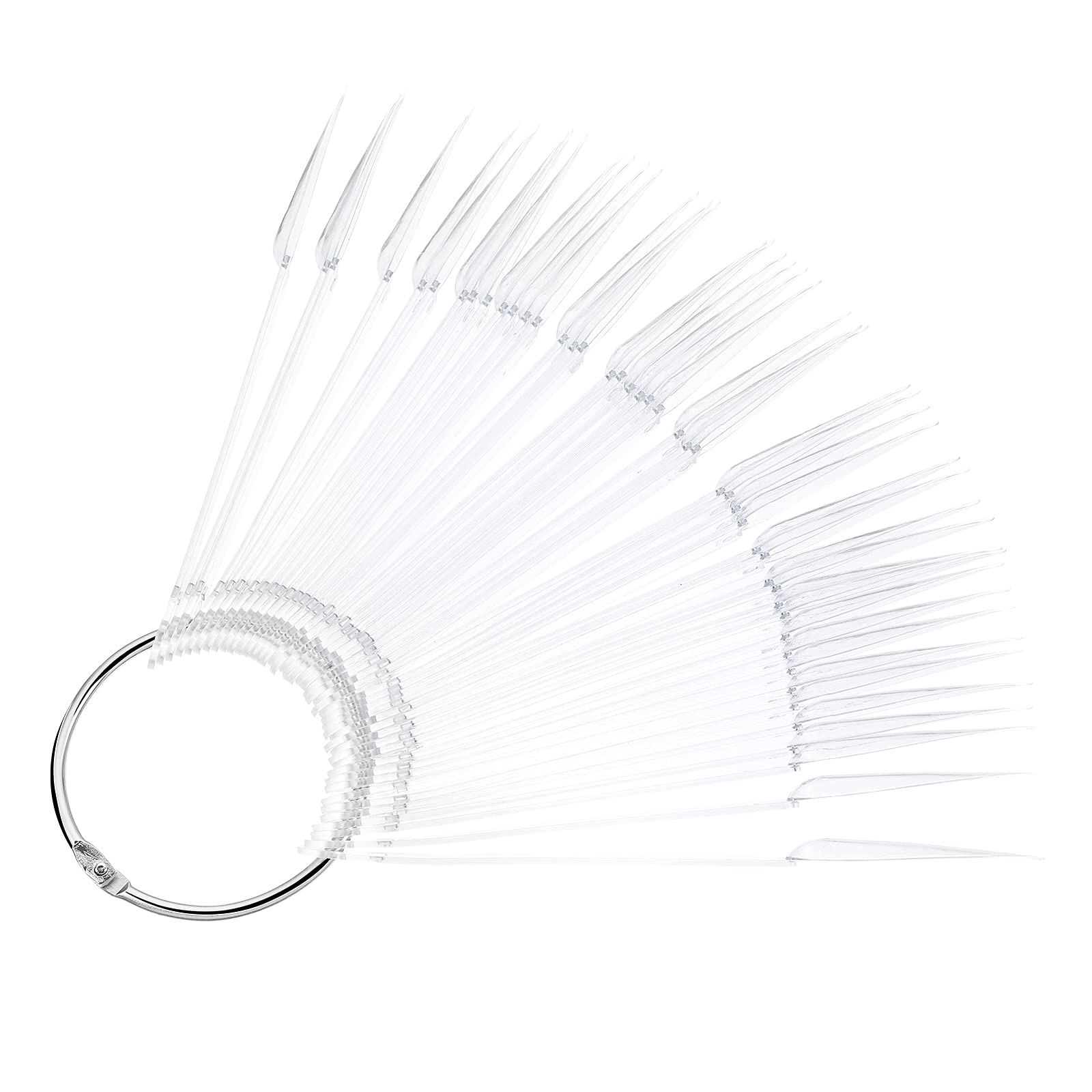 Beaupretty Nail Sticks Fan-shaped Nail Display Nail Practice Tips Nail Colour Tips Display with Metal Ring,100pcs(Transparent)