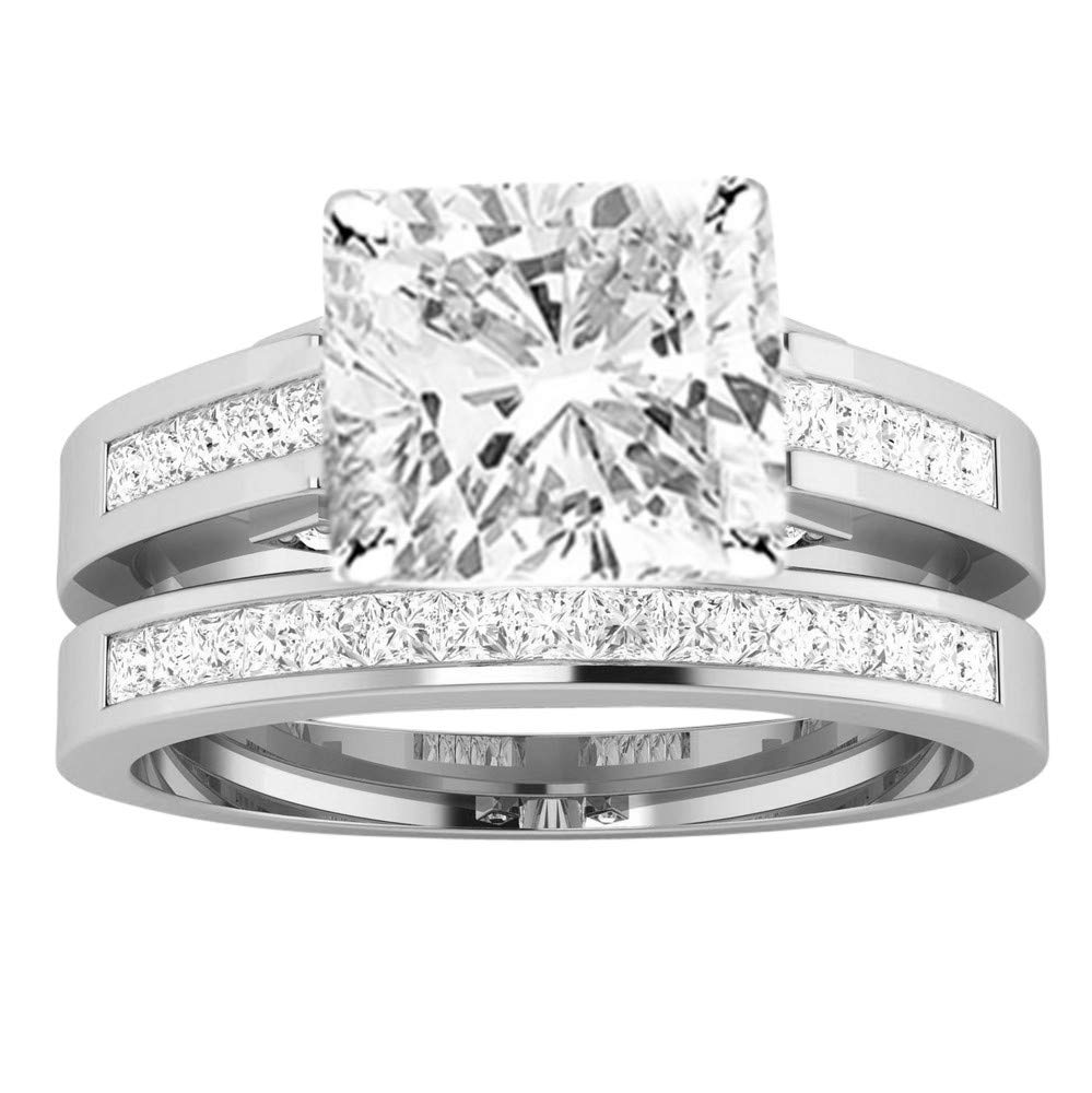 2.5 Ctw 14K White Gold Channel Princess Cut GIA Certified Diamond Engagement Ring Bridal Set Cushion