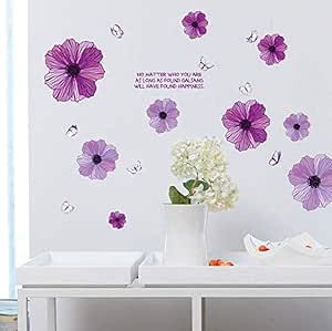 Pegatinas de pared con diseño de flores moradas para dormitorio, sala