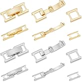 SUPERFINDINGS 16Pcs 4 Styles 15mm/16mm Real 24K Gold Silvery Fold Over Clasps Brass Bracelet Necklace Jewelry Extender Foldover Extension Clasps Closure End Caps for Jewelry Extender
