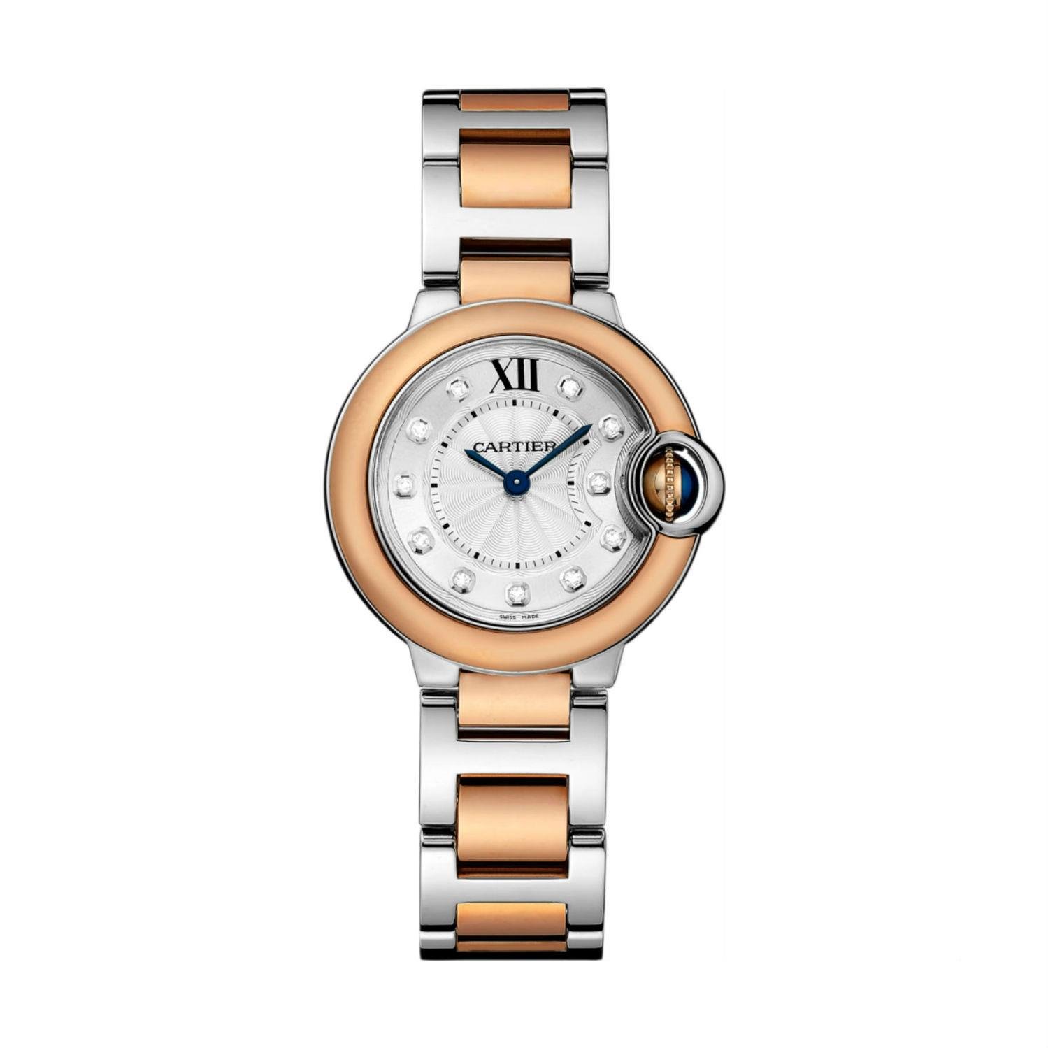 Cartier Women's Ballon Bleu De Cartier 28mm Two Tone Rose Gold Bracelet Steel Case Quartz Watch W3BB