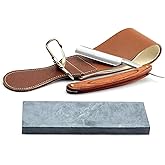 Grandslam Straight Razor Shave Ready Handmade Sharpened, 420 Steel Straight Razor Blade, 2 Layers Long Leather Canvas Strop, 