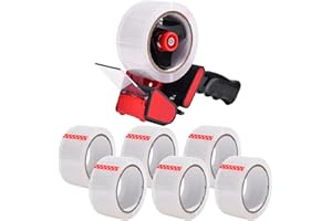 Zuvo Heavy Duty Tape Gun and Dispenser with 6 Clear Packaging Tapes. Clear Packaging Tape 44mm X 66m with Metal Tape Gun Dispenser for Moving Boxes,Warehouse Or General Packing Needs