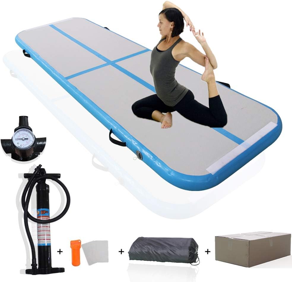 KEMAX 10' x 3.3' Free Hand Pump Inflatable Gymnastics Mat Inflatable Gym Mat on Water Inflatable Yoga Mat Air Track Inflatable Tumbling Mat Inflatable Yoga Gymnastics Mat Air Track Mat