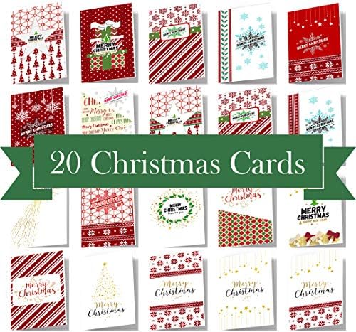 20 Christmas Cards | Boxed Multipack Set Bundle with ENVELOPES | Both Adults & Kids Love These Seasonal Xmas Greeting Cards | by VonClass