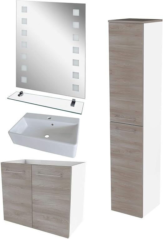 FACKELMANN braunes Badmöbel Set 5-TLG. Lima hängend mit Aufsatzbecken