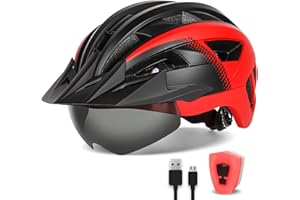FUNWICT Adult Bike Helmet with Visor and Goggles for Men Women Mountain Road Bicycle Helmet Rechargeable Rear Light Cycling Helmet