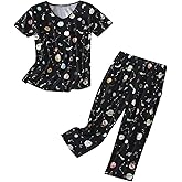 Inadays Womens Cotton Pajama Sets Short Sleeve Top With Capri Pants 2 piece sets for Women Summer Pajamas Lounge Set