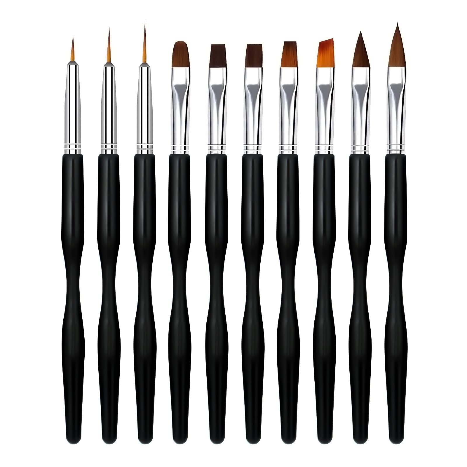 10PCS Nail Art Brushes Set for Gel Nail Beginner and Professional, LEA-SHALL Liner/Flat/Round/Acrylic/Angled/3D UV Builder Nail Painting Pen Kit Fine Brush DIY Decoration Home Salon Design