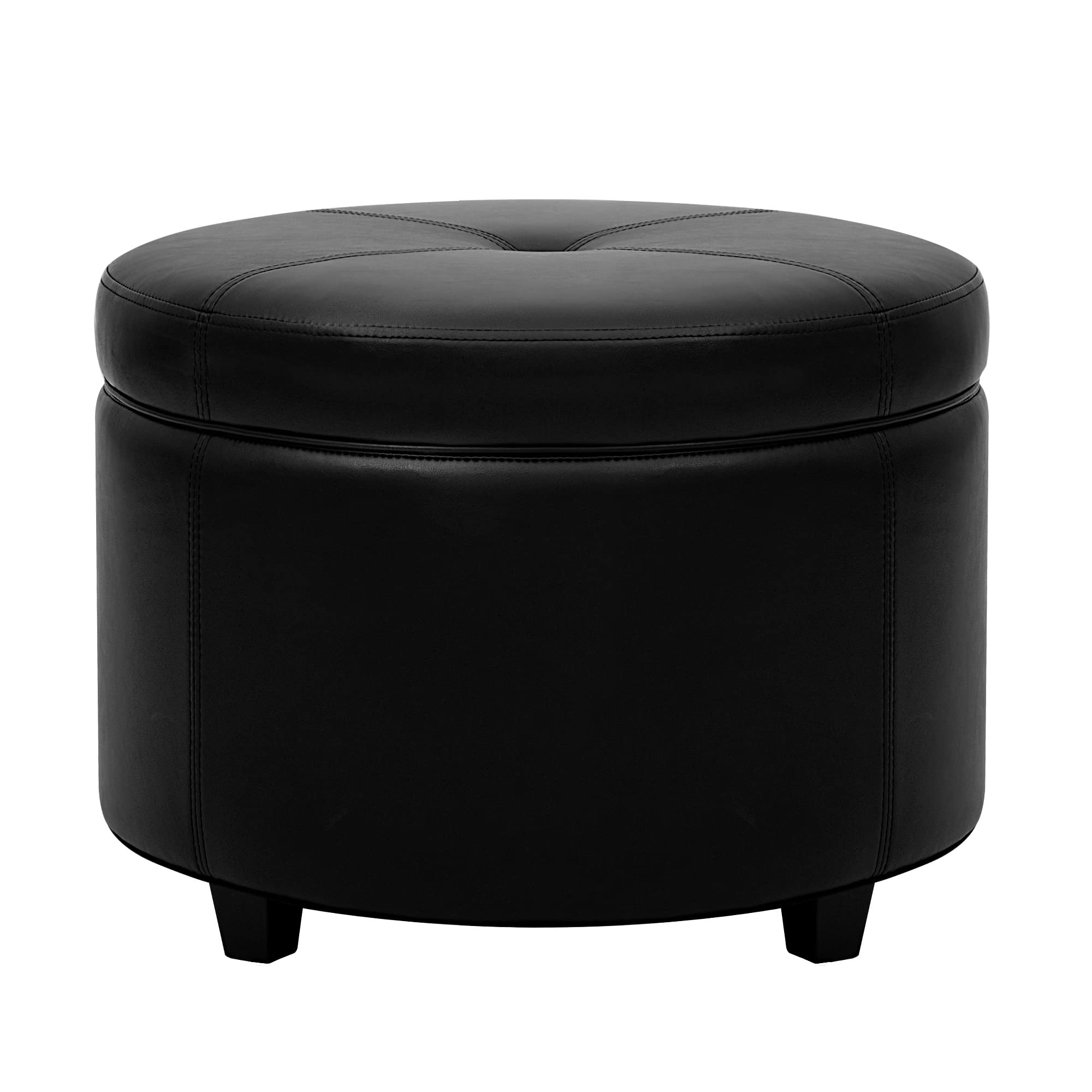 CangLong Round Leatherette Storage Ottoman with Lid
