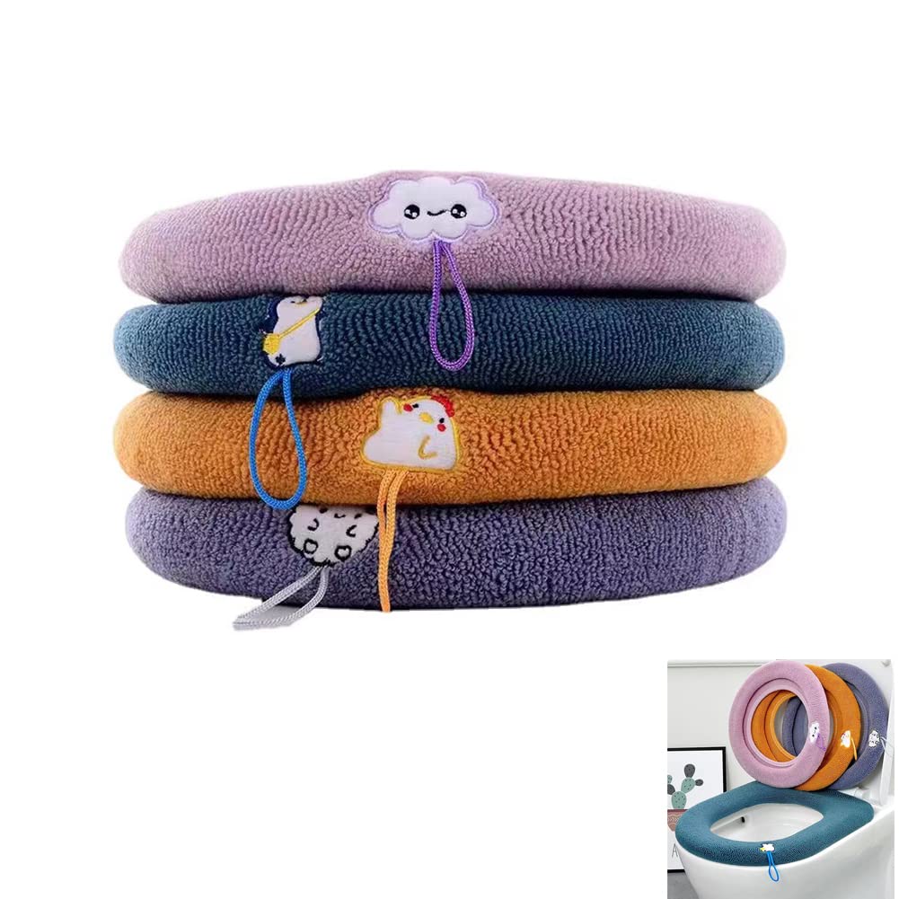 JCYUANI 4 Pcs Toilet Seat Cover Pads Soft and Thick Toilet Seat Cushion with Carry Handle Toilet Seat Mat Easy to Tnstall RemovableWashable Toilet Seat Fits All Oval Shaped Toilets