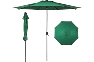 Abba Patio 9FT Lyon Outdoor Patio Umbrella Outdoor Table Umbrella with Push Button Tilt and Crank Market Umbrella 8 Sturdy Ribs UV Protection Waterproof for Garden Deck Backyard Pool Dark Green
