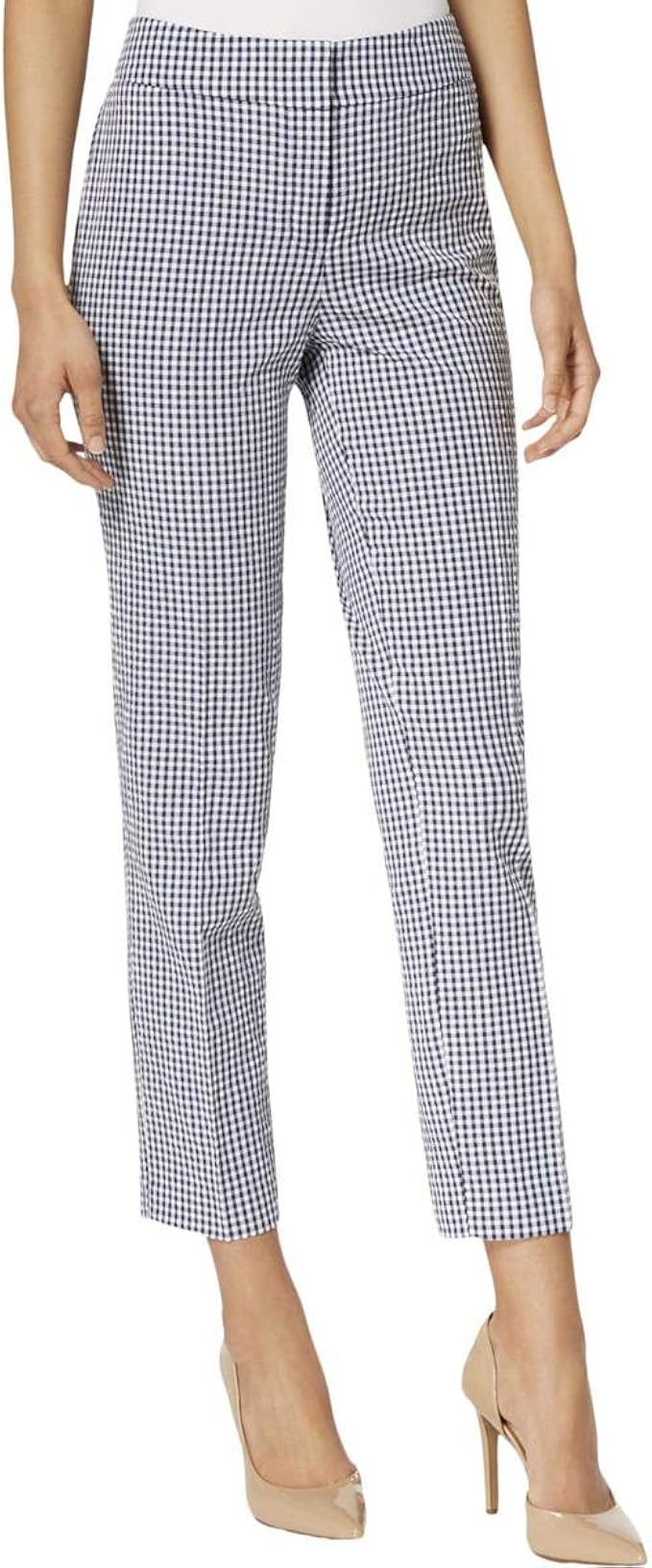 Nine West Women's Gingham LINE Skinny Pant, Navy/White, 2 Amazon.co
