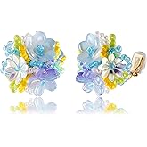 LAXPICOL Fashion Flower Clip On Earrings For Women Cute Lovely Acrylic Bead Flower Earrings No piercing Earrings