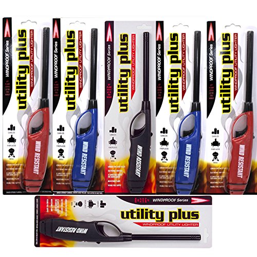 Elite Brands USA Windproof Multipurpose Long Neck Lighters, Ideal for Camping Hiking BBQ Grilling Fireplace Outdoor, Utility Lighters, Value Pack of 6