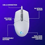 Logitech G203 Lightsync Gaming Mouse 8000 DPI 6 Programmable Buttons White view 6