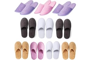 LILIGLORIS 6/10/12 pairs Spa Slippers for Guests, Washable Reusable Disposable Slippers for Women Men, Jacquard Fleece Closed-Toe Design for Hotel, Bathroom, Bedroom, Wedding, Travel, SPA Bulk Slippers for Guest Use