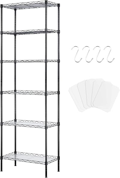 FTEYUET 6-Tier Metal Shelving Unit Black Heavy Duty Wire Storage Shelf