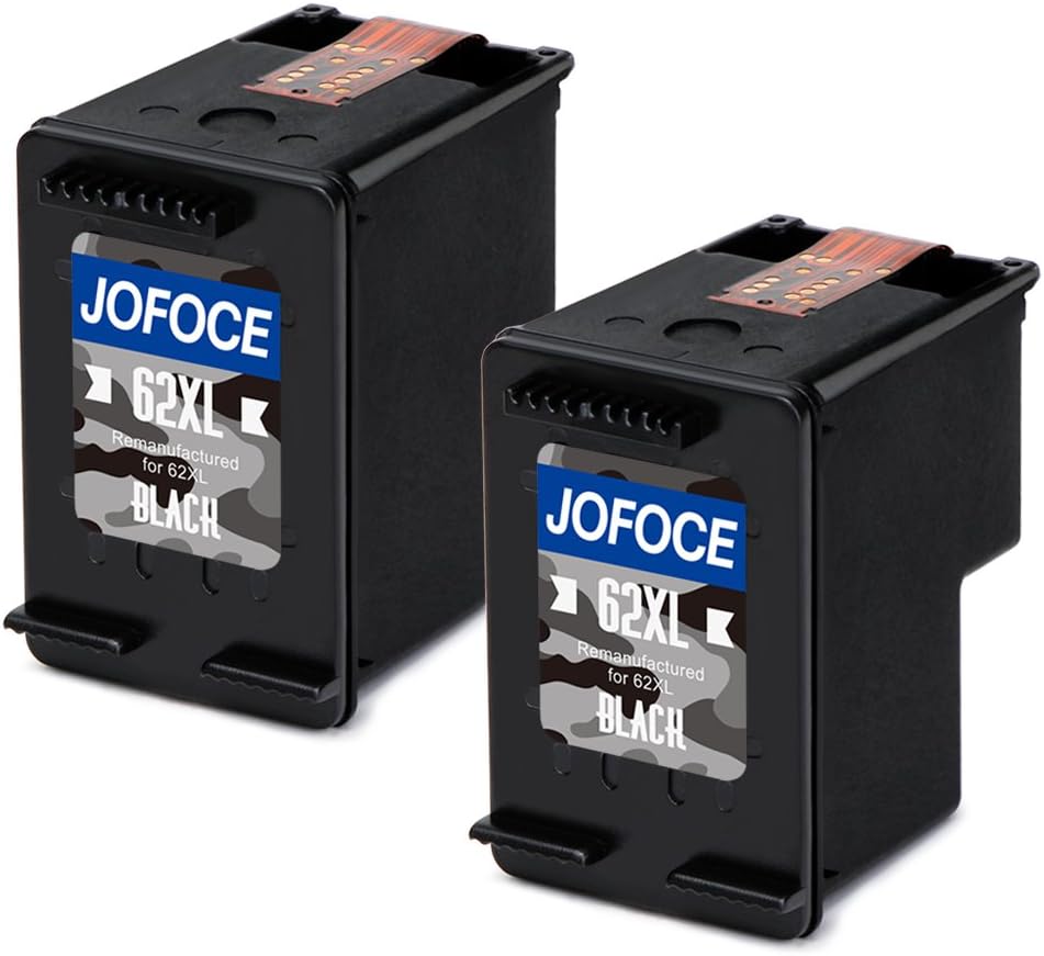 Jofoce Remanufactured HP 62 62XL Ink Cartridges 2 Black, Work with HP Envy 5640 5540 7640 5546 5646 5542, HP OfficeJet 5740 5742 200 Printer