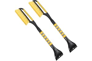 LoyaGour Snow Brush and Ice Scraper for Car Windshield,26.4" Window Scraper Deicer for Car SUV and Truck,Ice Scrapers and Brushes 2 in 1,Winter Car Automotive Exterior Accessories(2Pack Yellow)