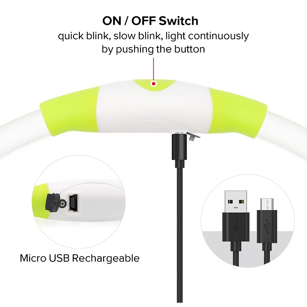 Illumifun Led Dog Collar, USB Rechargeable TPU Cuttable Light Up Collar Make Your Dogs Seen & Safe in the Dark (Neon Green)