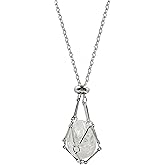 Aktully Handmade Crystal Holder Necklace Stainless Steel Cage for Stone Adjustable Length Natural Crystal Pendant Necklace Amethyst Necklace Rose Quartz Gemstone Jewelry Gift for Women Men