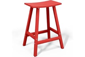 Costaelm 24" Height Outdoor Bar Stools, All-Weather Bar Stools, Adirondack Poly Patio Bar Stool for Patio, Deck, Kitchen Counter and Garden, Red