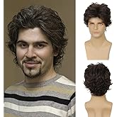 Tseses Brown Curly Wigs for Men Short Layered Cosplay Halloween Synthetic Hair Mens Costume Wig(Light Brown)