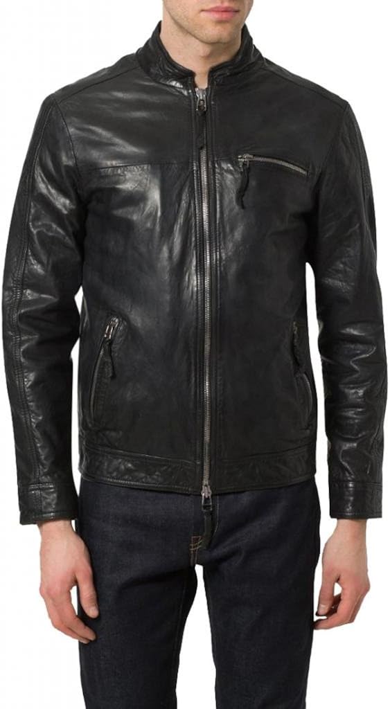 Pristine Leather Mens Biker Genuine Sheep Leather Slim Fit Bomber Party Jacket