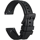 WOCCI 20mm Hevea Watch Band, FKM Rubber (Not Silicone), Quick Release Replacement Strap for Men, Black Buckle (Black)