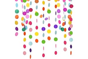 Colorful Paper Circle Dots Garland, 52ft Rainbow Hanging Round Paper Streamer Banner Garlands for Birthday Wedding Decoration
