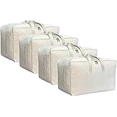 DoYiKe Soft Large Canvas Storage Bags with Zipper and Clear Window, Cotton Linen Storage for Pillows, Quilt, Blankets and Comforter, 80L, 4 Pack, Beige