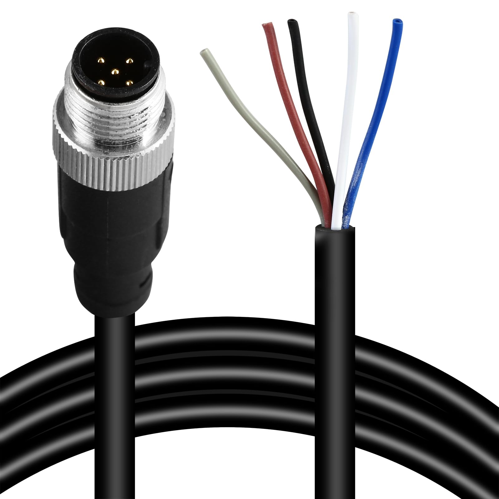 M12 5 Pins Male Connector Cable, Waterproof IP67