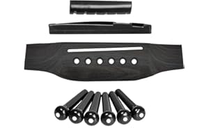 EMVANV 6 String Acoustic Guitar Wooden Bridge, Wooden Guitar Saddle Nut Slotted with 6 Bridge Pins Set Guitar Pin Guitar Nut Guitar Up Saddle for Improve Guitar Sound Quality