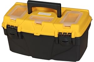 Torin 15.5" Plastic Storage Tool Box with Removable Tray,Small Toolbox Organizer With Screw Box, Black/Yellow ATRJH-3015T