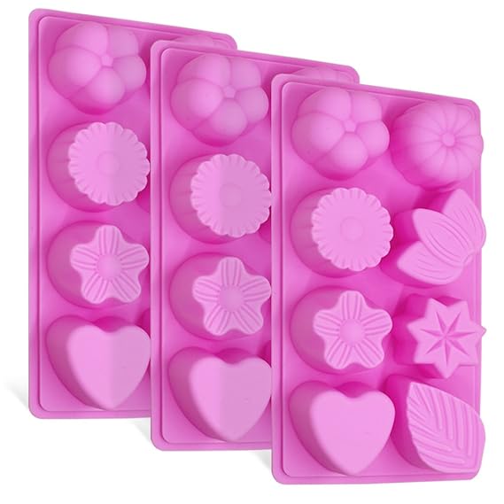 3 Stück Floral Leaf Silikonformen, FineGood 8-Cavity Kuchen Schokolade Pudding Jelly Soap Muffin Schalen für Küche Backen Dek