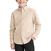 NUMYEAN Boys Long Sleeve Dress Shirts Button Down Uniform Shirts with Chest Pocket Size 7-14 Years