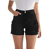 Metietila Women's Stretchy Cargo Jean Shorts High Waisted Casual Summer Denim Shorts with Pockets