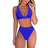 fatty tiger Womens High Waisted Thong Bikini Sets Sexy Brazilian Triangle Top Deep V Neck Two Piece Swimsuit Bathing Suits
