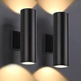 DAKAFUL Outdoor Wall Lights 2 Packs, Integrated LED Cylinder Up Down 12W 2700K Modern Aluminum Light, Waterproof Exterior Lig